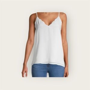 Socialite Scallop Edge White Cami Top Tank Blouse